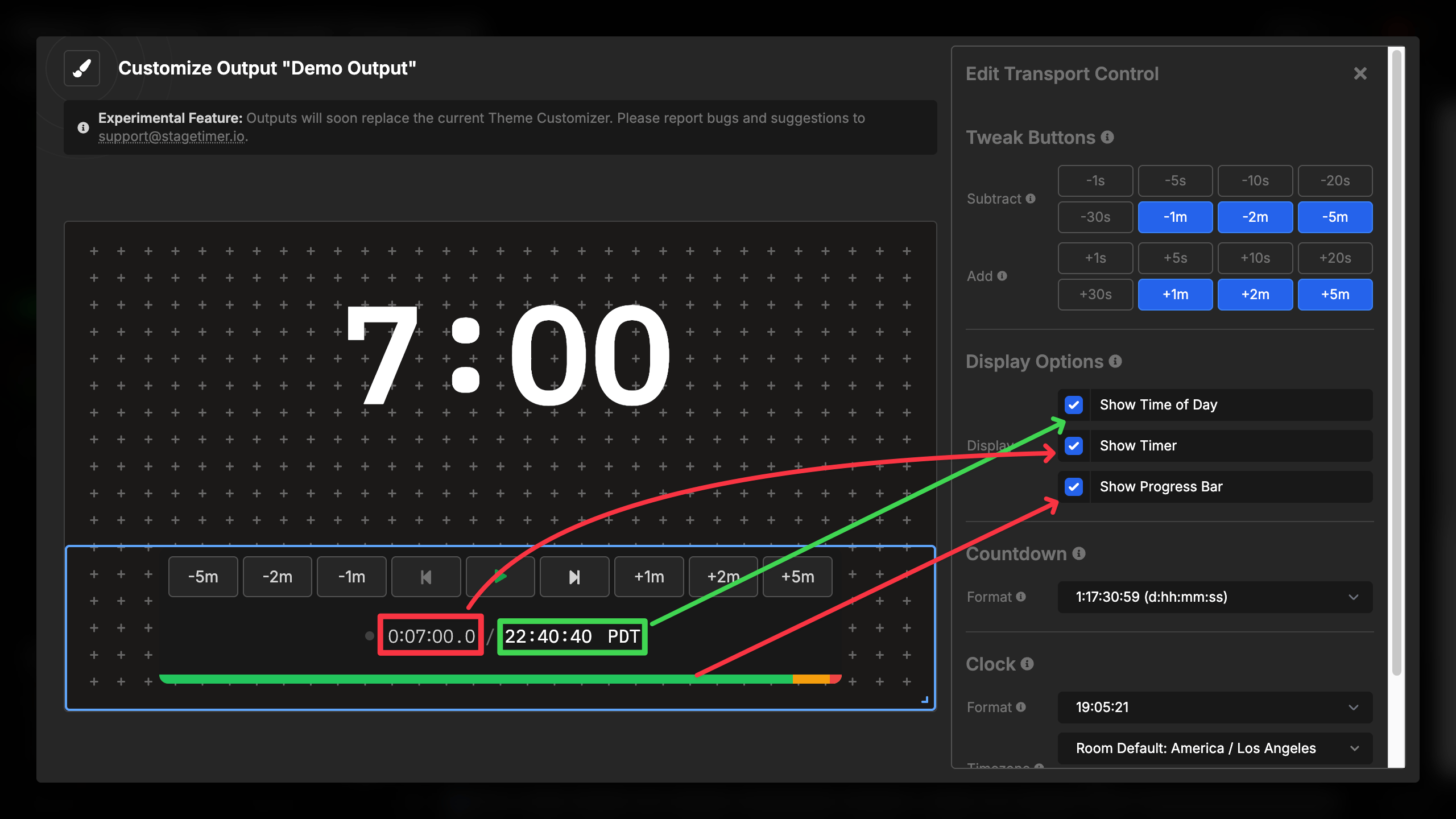 Transport Control display settings configuration