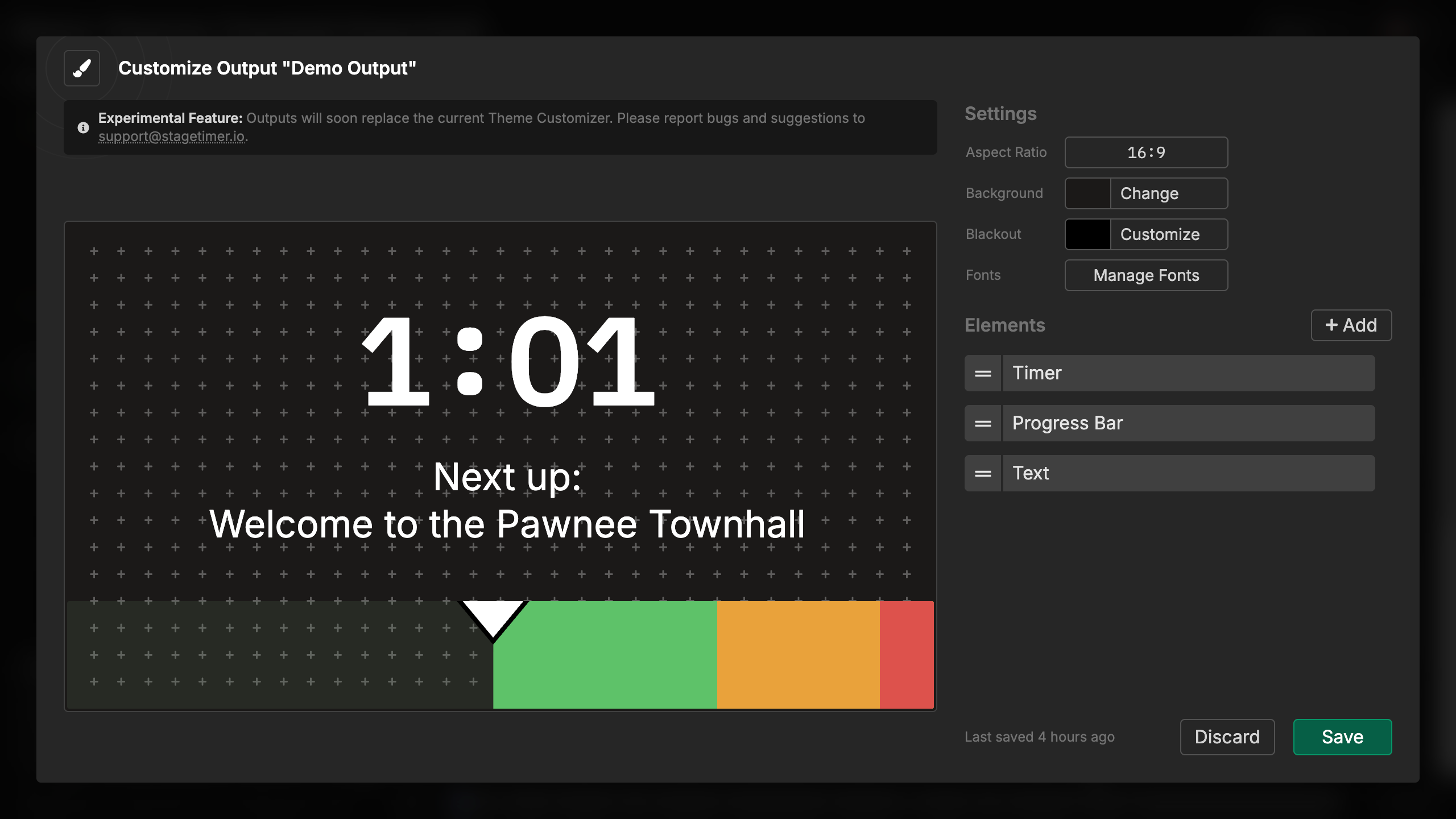 Text element overview showing the interface