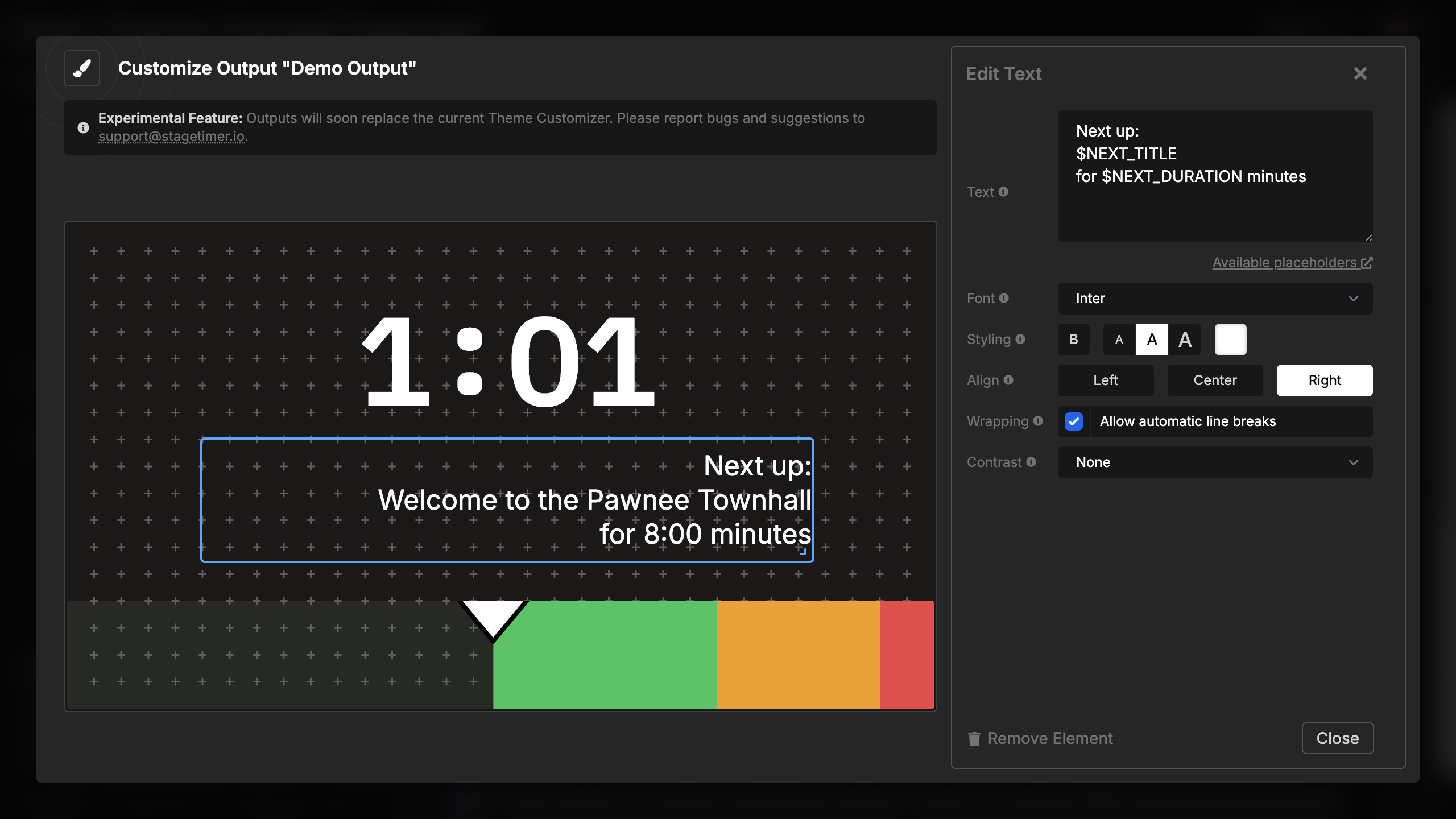 Text aligned to the right