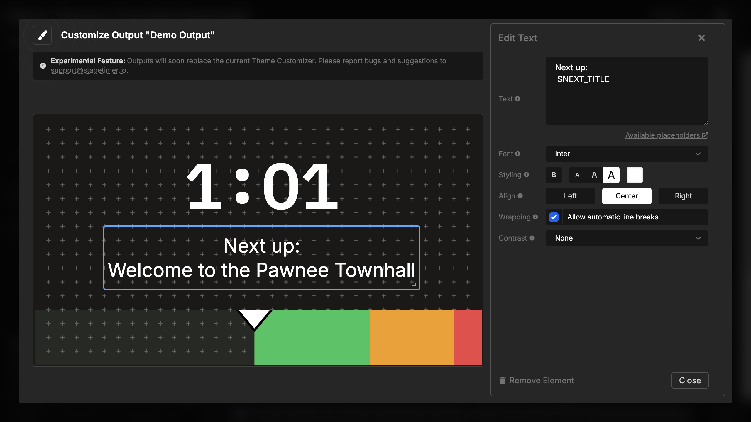 Text element settings overview