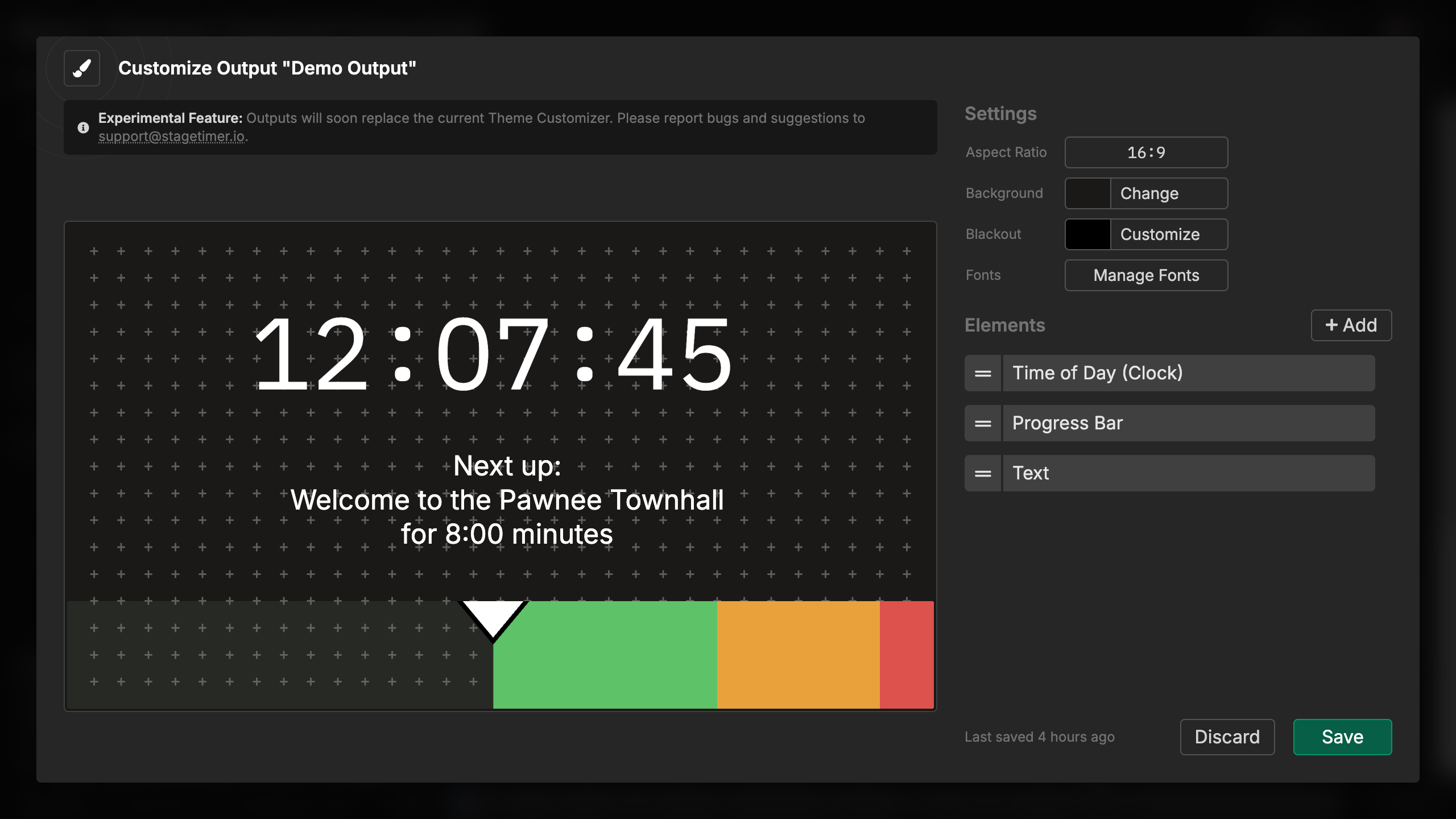 Time of Day element overview showing the interface