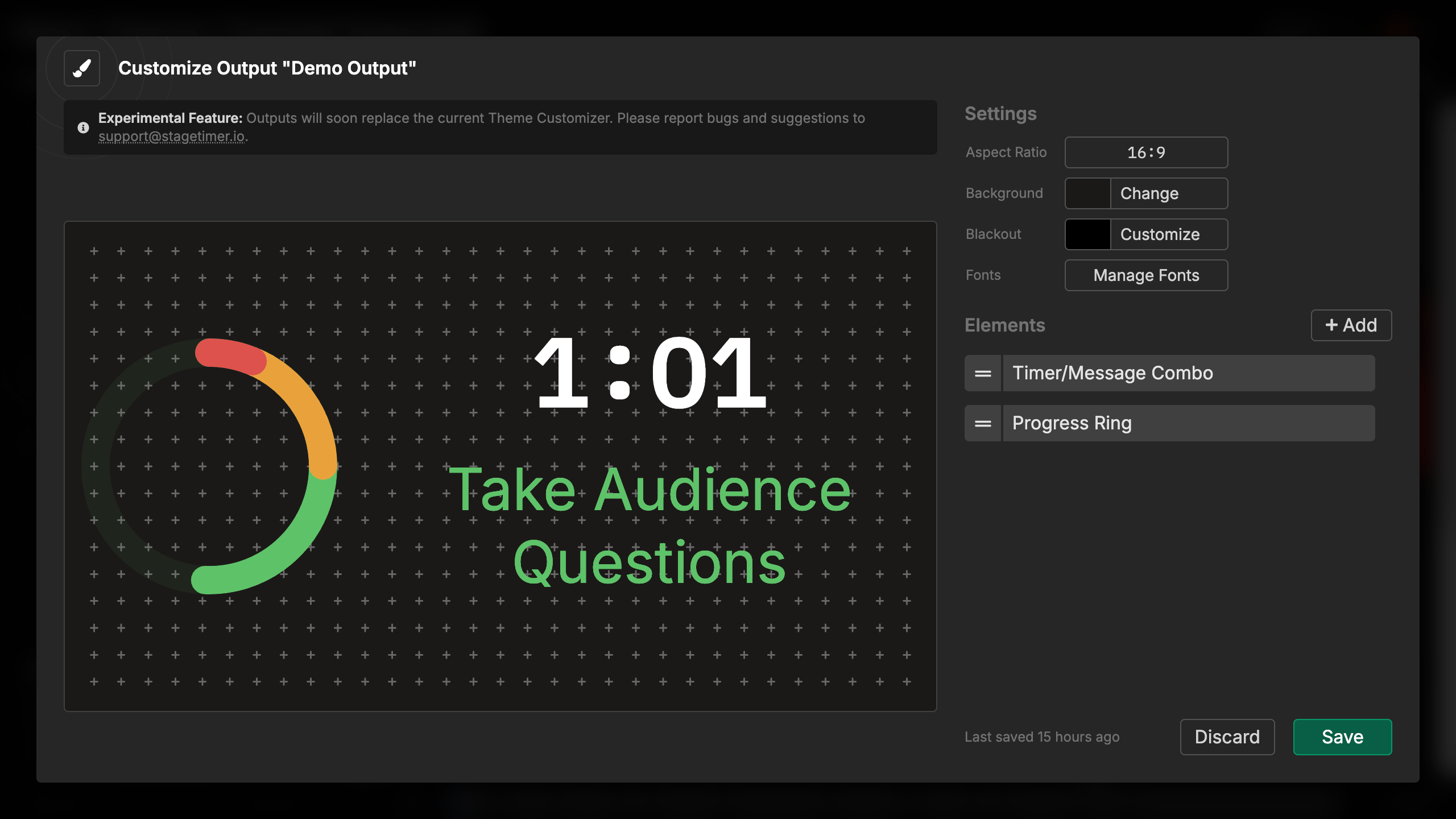 Timer Message Combo element overview showing the interface