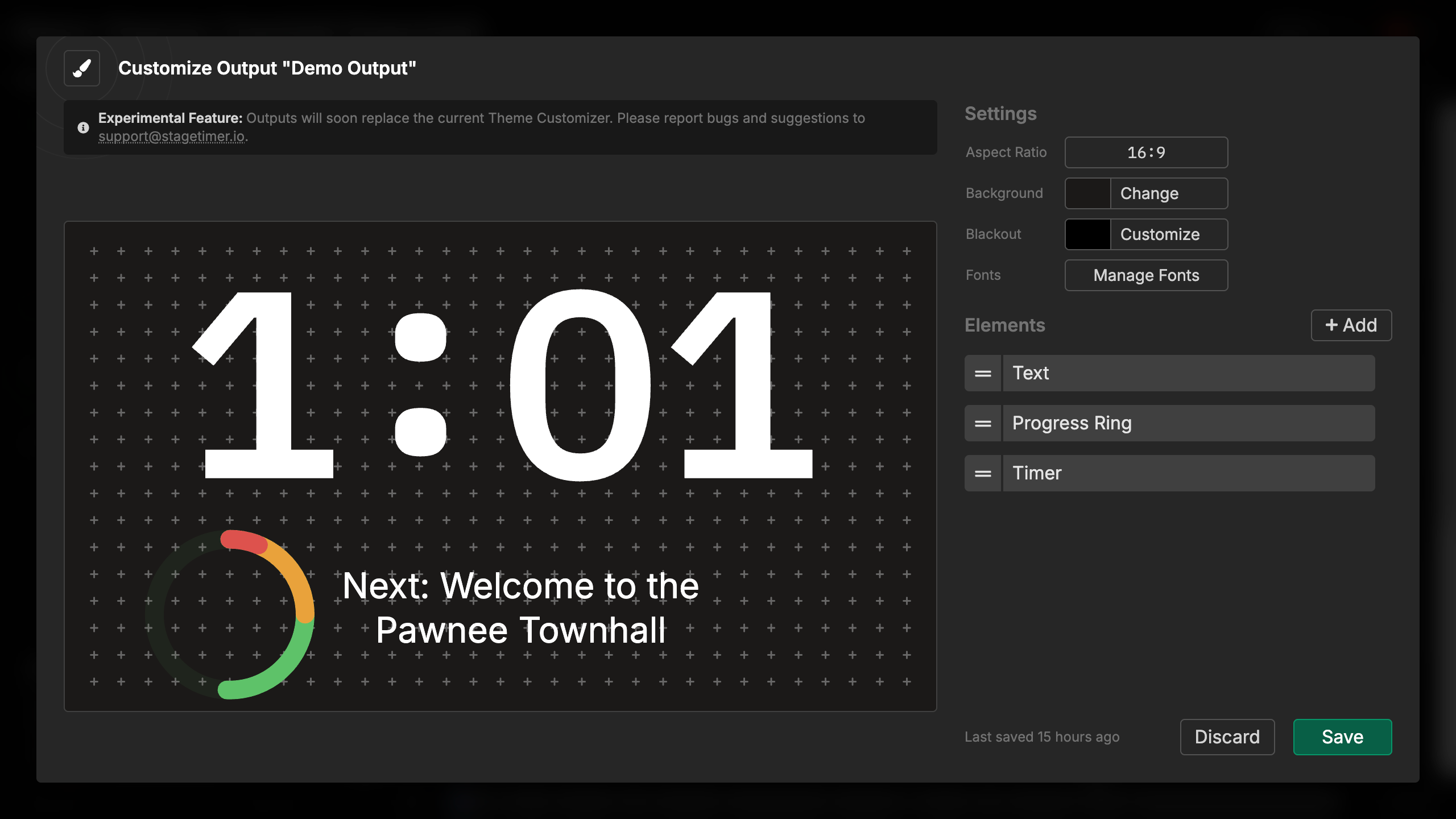 Timer element overview showing the interface
