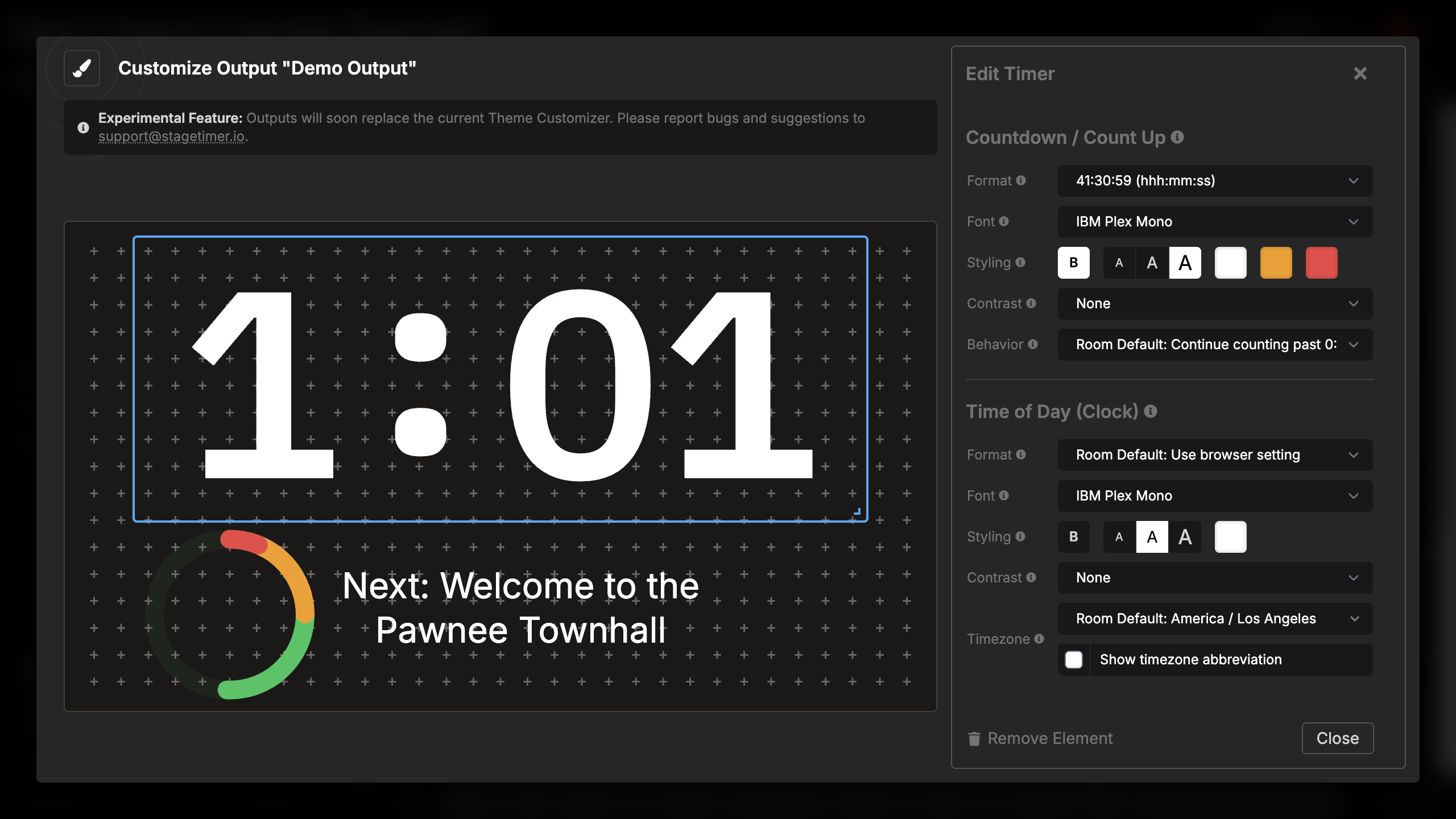 Timer element settings overview
